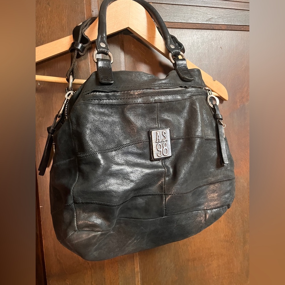 AS98 Black Leather Purse with Silver Hardware